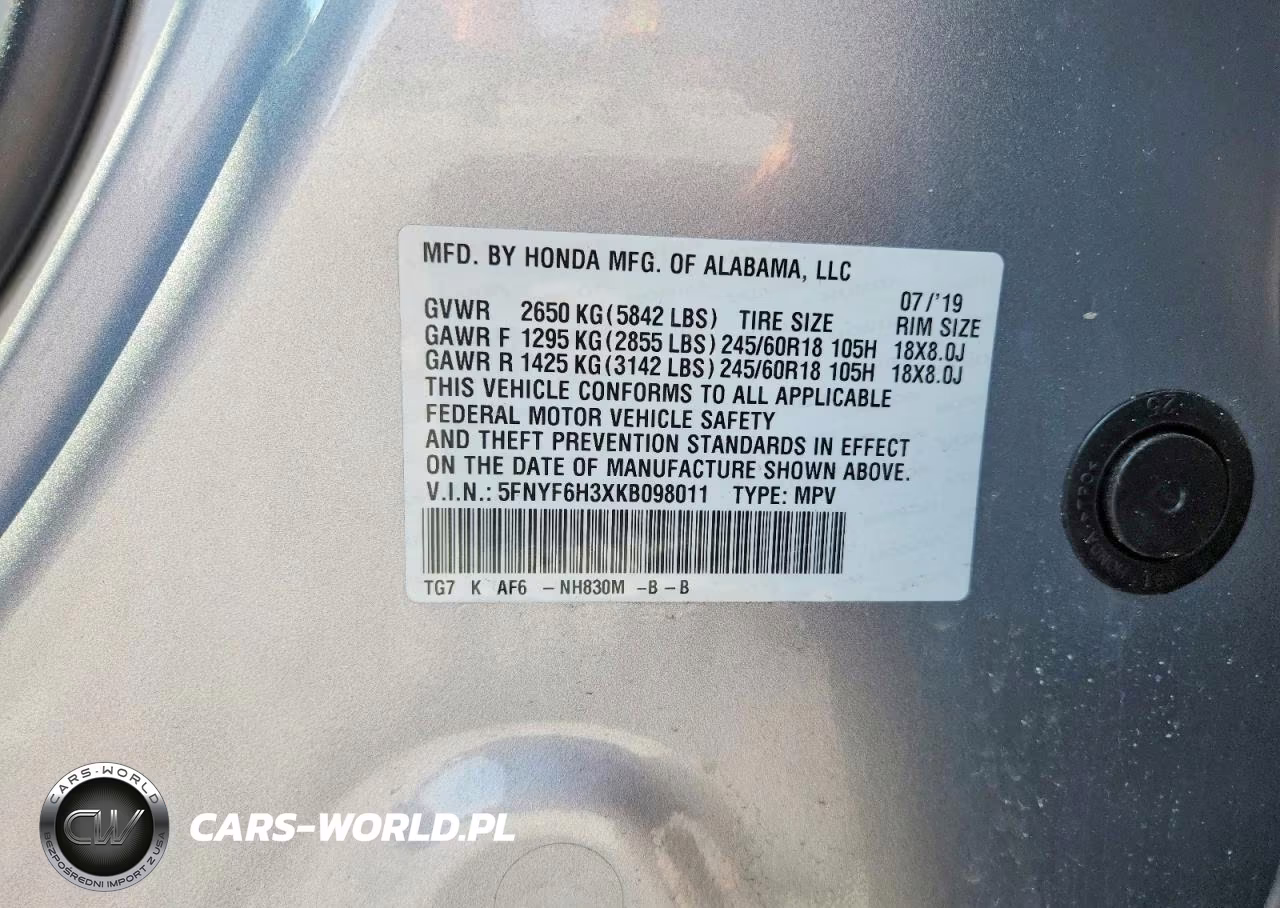2019 Honda Pilot Ex VIN:5FNYF6H3XKB098011 - 13