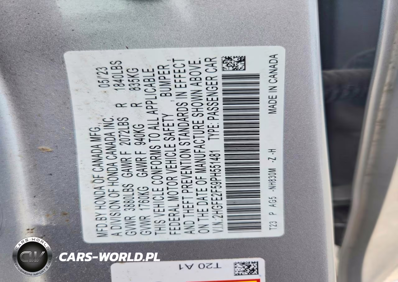 2023 Honda Civic Sport VIN:2HGFE2F59PH551481 - 12