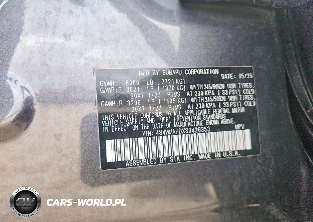 2025 Subaru Ascent Limited VIN:4S4WMAPDXS3426353 - 13