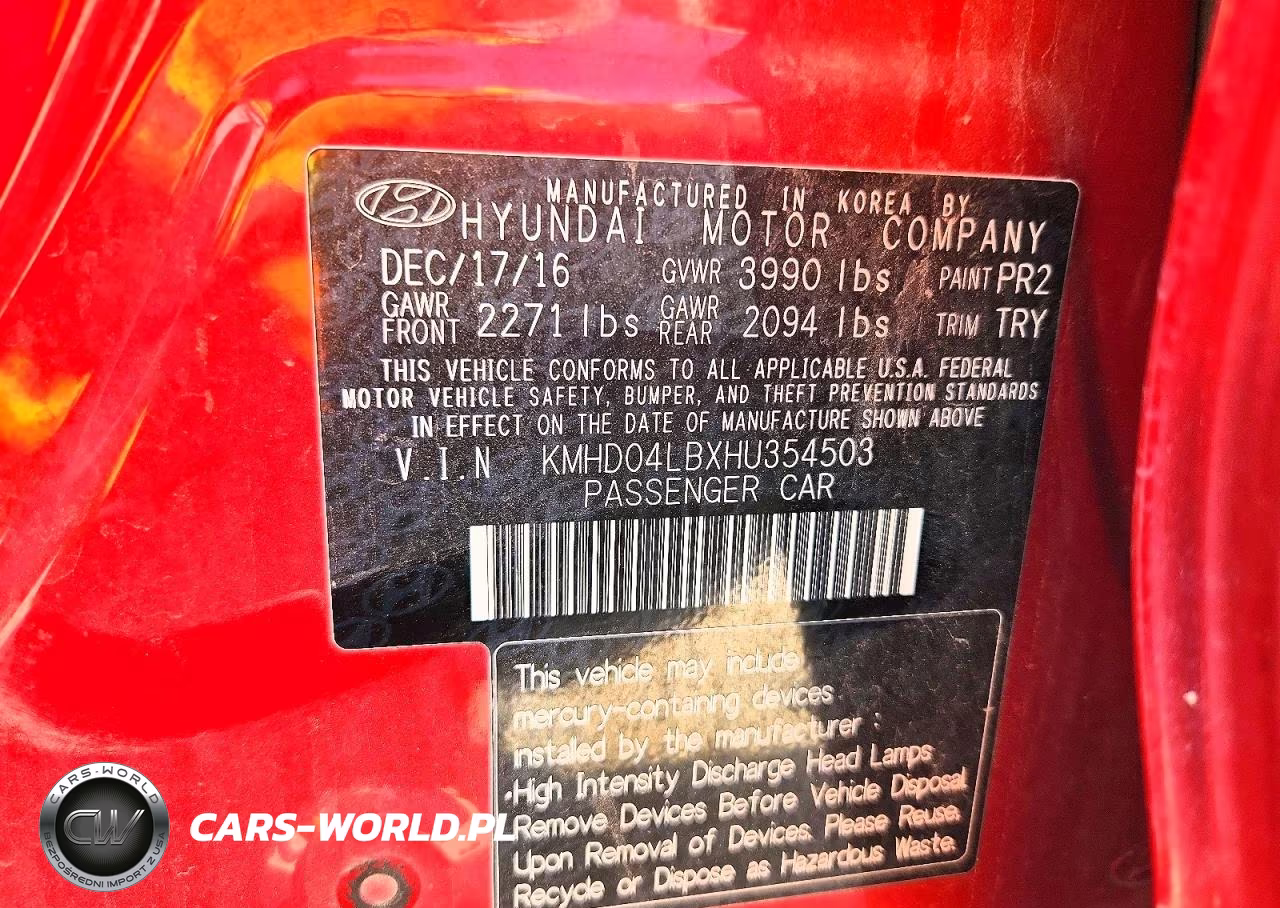 2017 Hyundai Elantra Sport VIN:KMHD04LBXHU354503 - 12