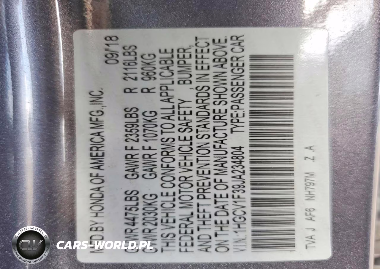2018 Honda Accord Sport VIN:1HGCV1F39JA234804 - 12