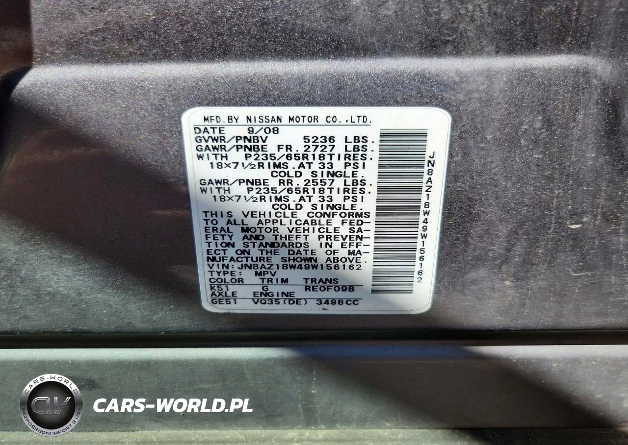 2009 Nissan Murano S VIN:JN8AZ18W49W156162 - 13