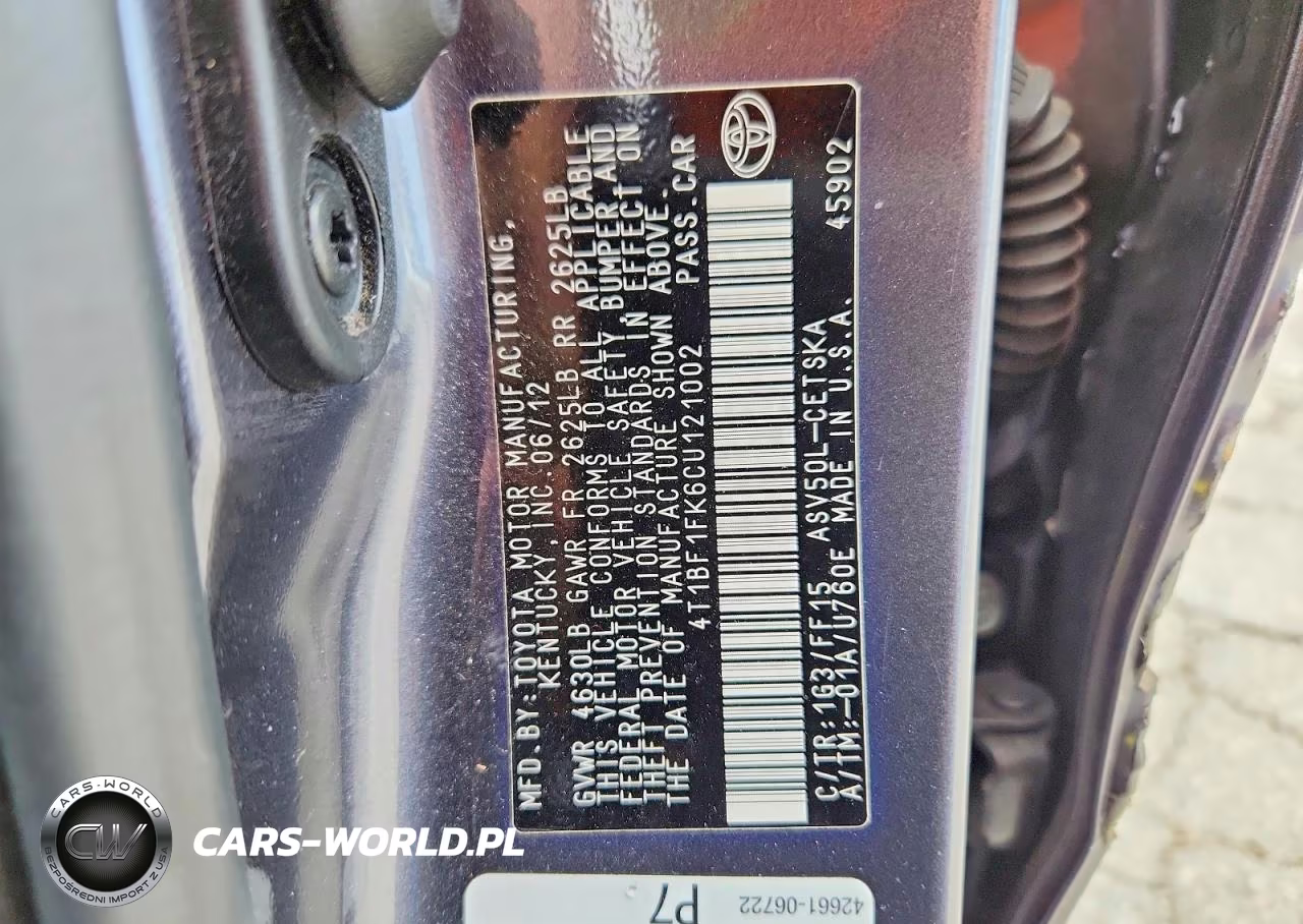2012 Toyota Camry Se VIN:4T1BF1FK6CU121002 - 12