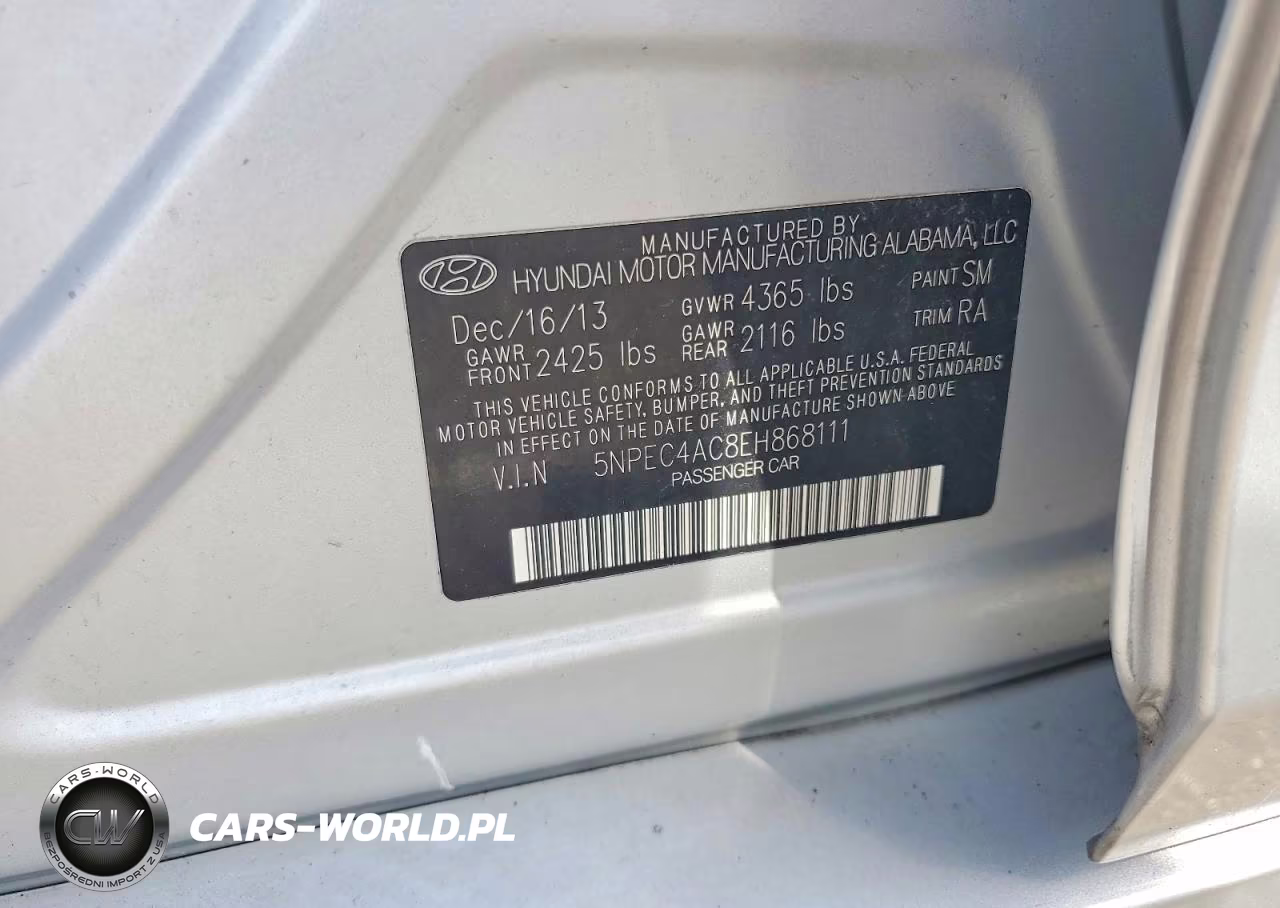 2014 Hyundai Sonata Se VIN:5NPEC4AC8EH868111 - 12
