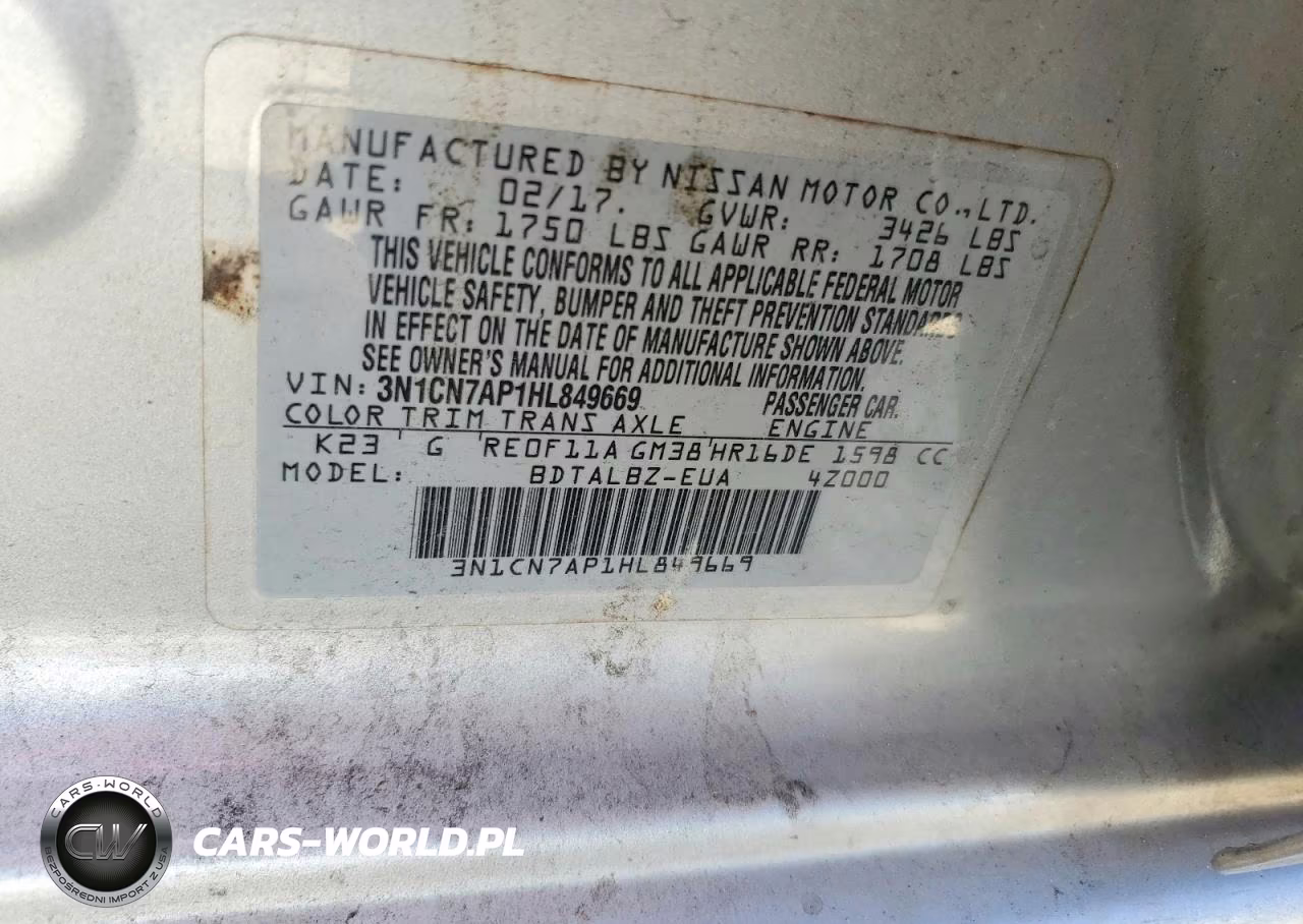 2017 Nissan Versa 1.6 S VIN:3N1CN7AP1HL849669 - 12