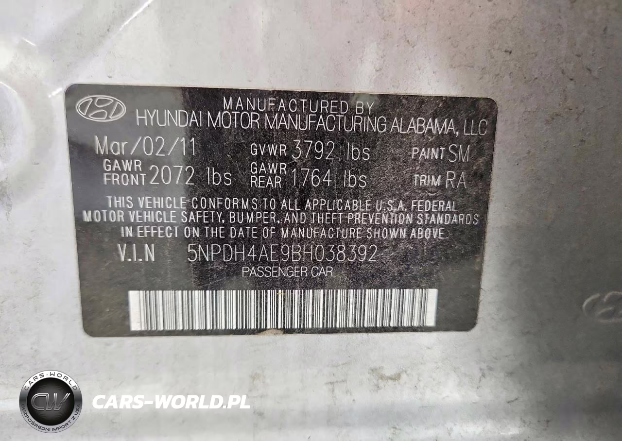 2011 Hyundai Elantra Gls VIN:5NPDH4AE9BH038392 - 12
