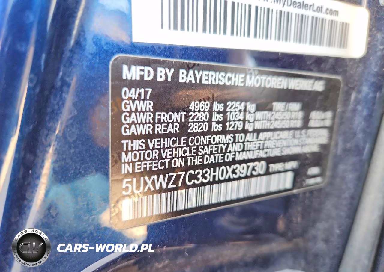 2017 BMW X3 Sdrive28I VIN:5UXWZ7C33H0X39730 - 12