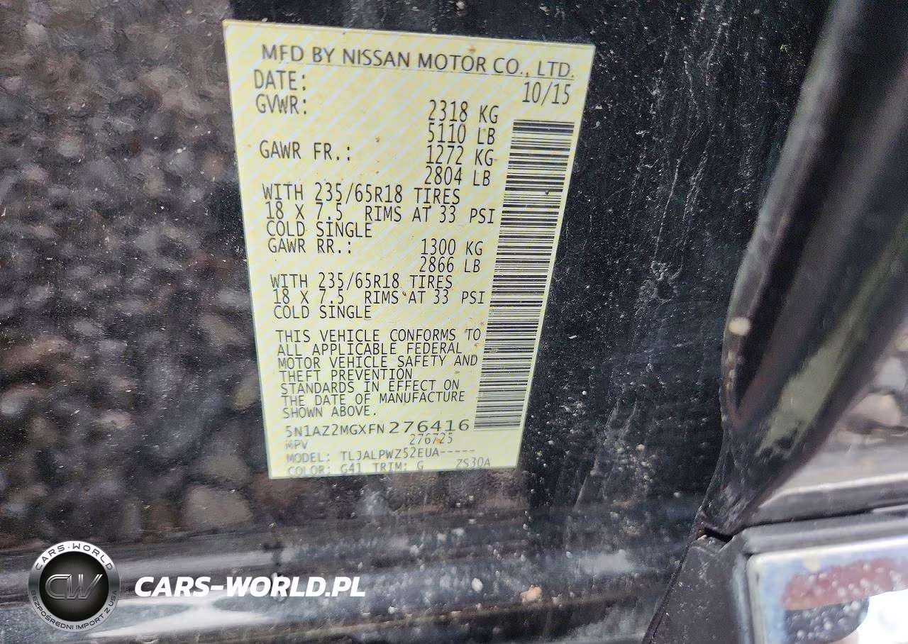 2015 Nissan Murano S VIN:5N1AZ2MGXFN276416 - 13