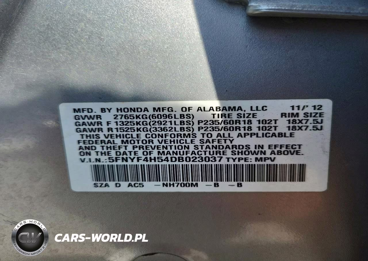 2013 Honda Pilot Exl VIN:5FNYF4H54DB023037 - 13