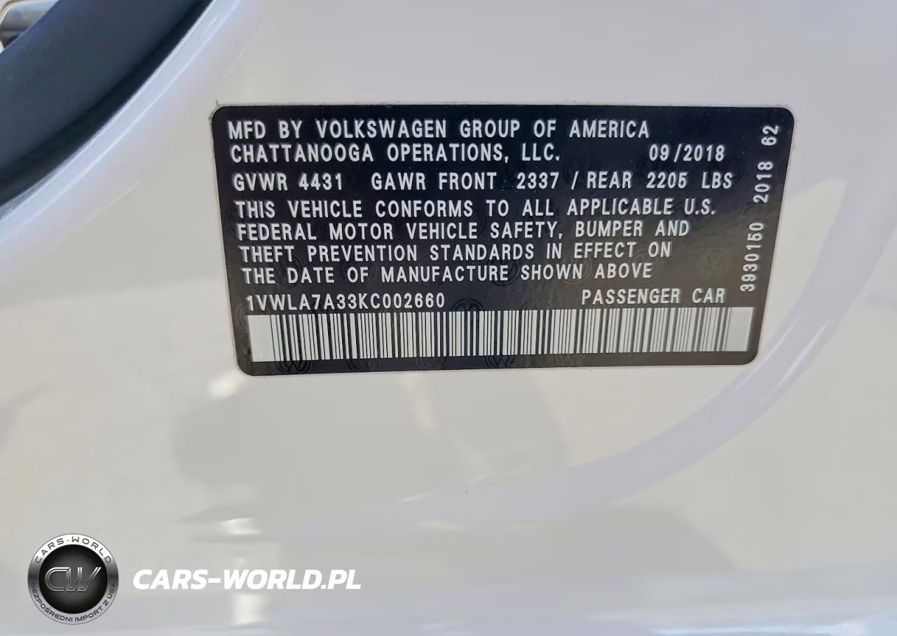 2019 Volkswagen Passat Wolfsburg VIN:1VWLA7A33KC002660 - 13