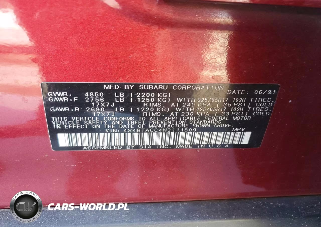 2022 Subaru Outback Premium VIN:4S4BTACC4N3111809 - 13