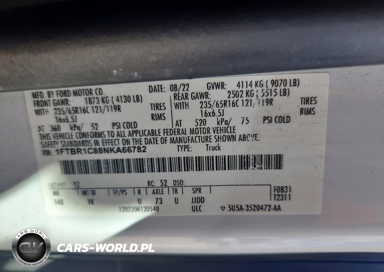 2022 Ford Transit T-250 VIN:1FTBR1C88NKA66782 - 12