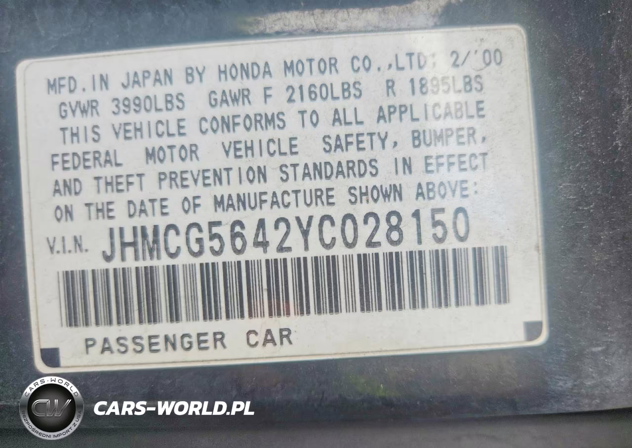 2000 Honda Accord Lx VIN:JHMCG5642YC028150 - 12