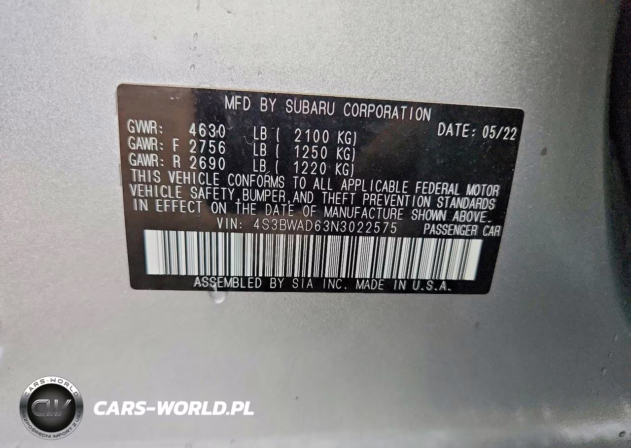 2022 Subaru Legacy Premium VIN:4S3BWAD63N3022575 - 12