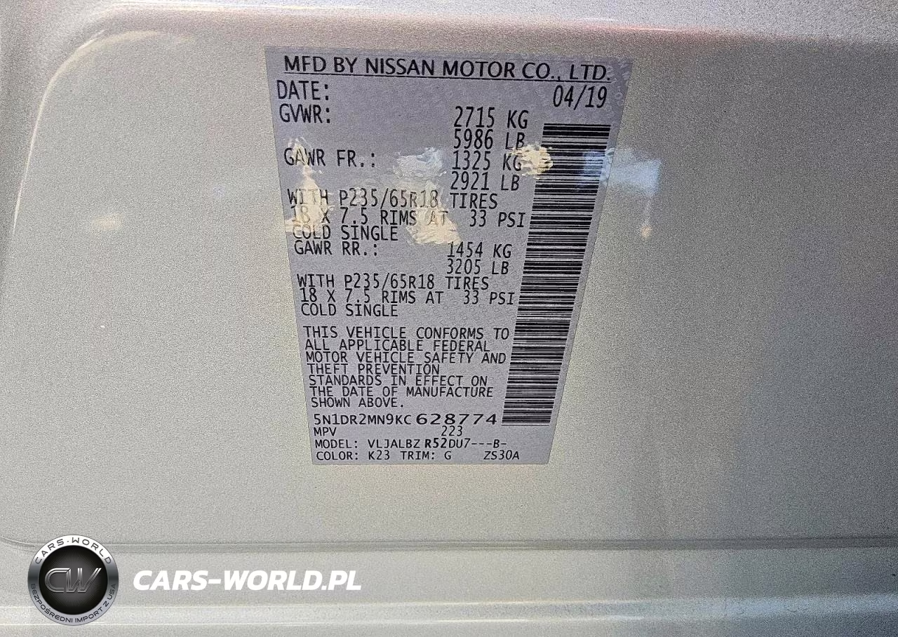 2019 Nissan Pathfinder S VIN:5N1DR2MN9KC628774 - 13