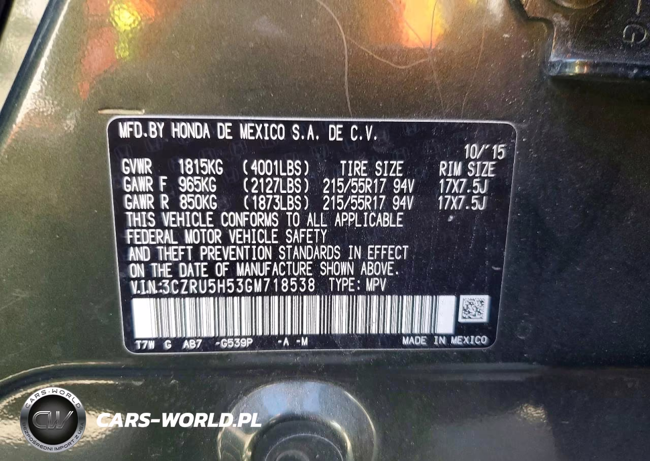 2016 Honda Hr-V Ex VIN:3CZRU5H53GM718538 - 12