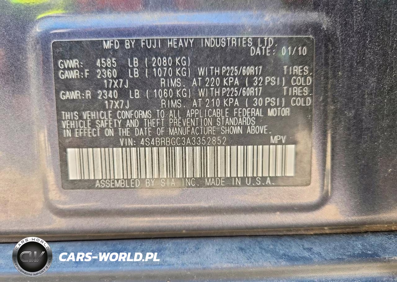 2010 Subaru Outback 2.5I Premium VIN:4S4BRBGC3A3352852 - 13