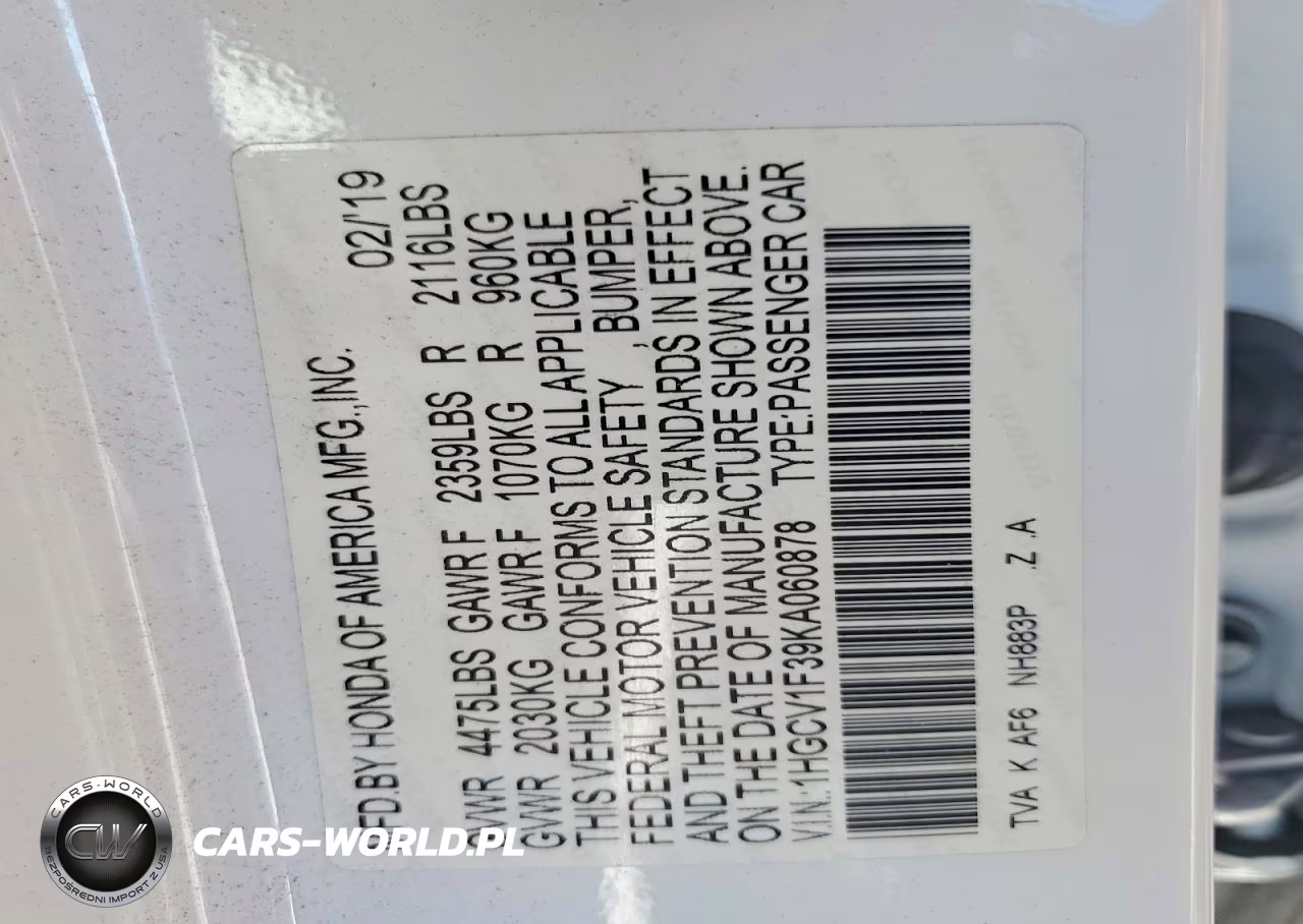 2019 Honda Accord Sport VIN:1HGCV1F39KA060878 - 12