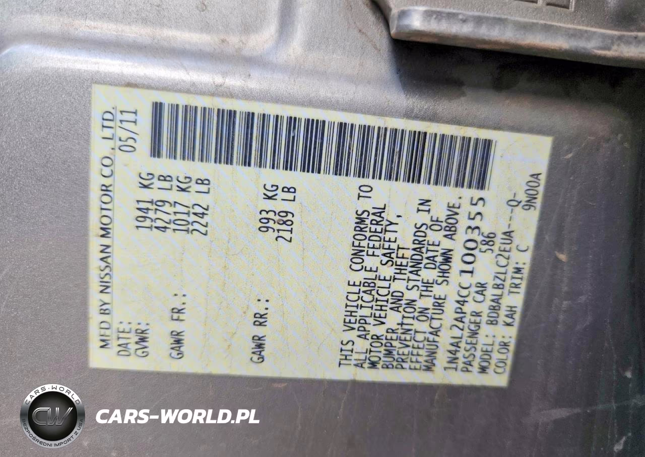 2012 Nissan Altima 2.5 VIN:1N4AL2AP4CC100355 - 12