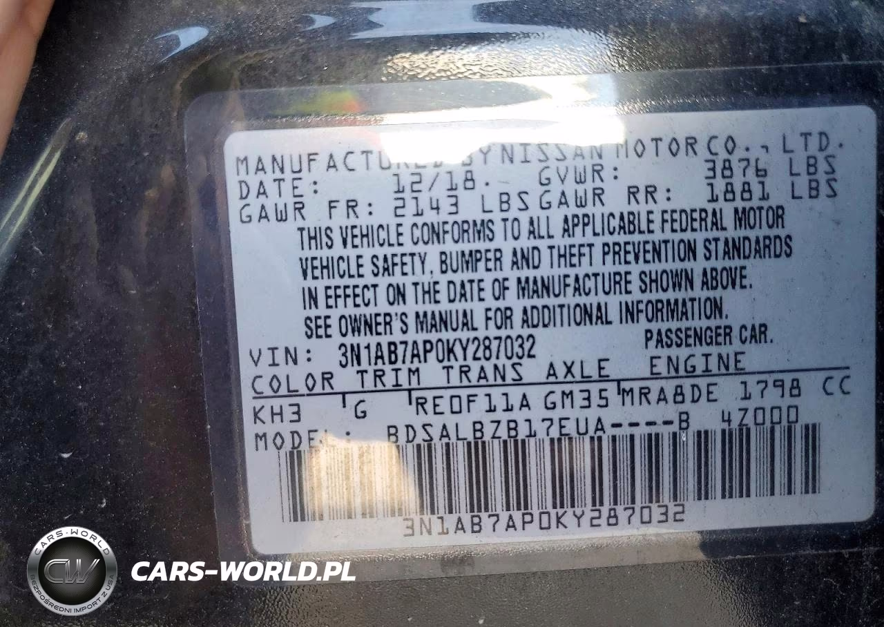2019 Nissan Sentra S VIN:3N1AB7AP0KY287032 - 12
