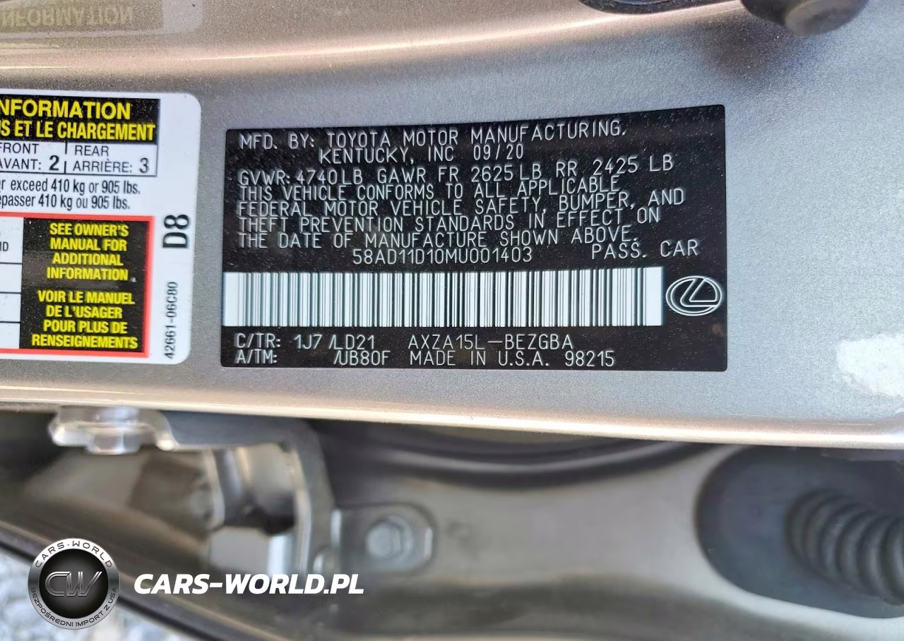 2021 Lexus Es 250 Base VIN:58AD11D10MU001403 - 13