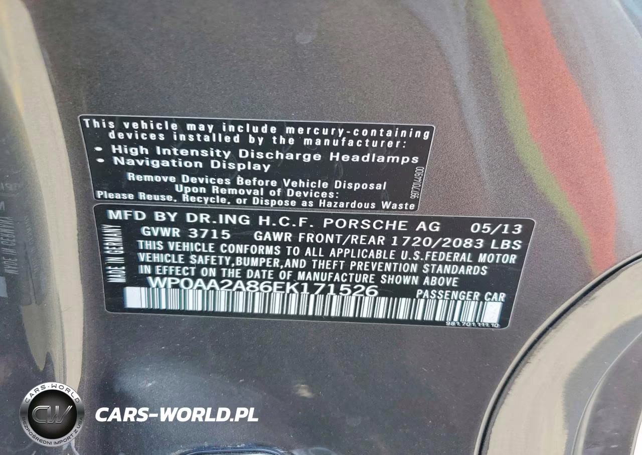 2014 Porsche Cayman VIN:WP0AA2A86EK171526 - 13