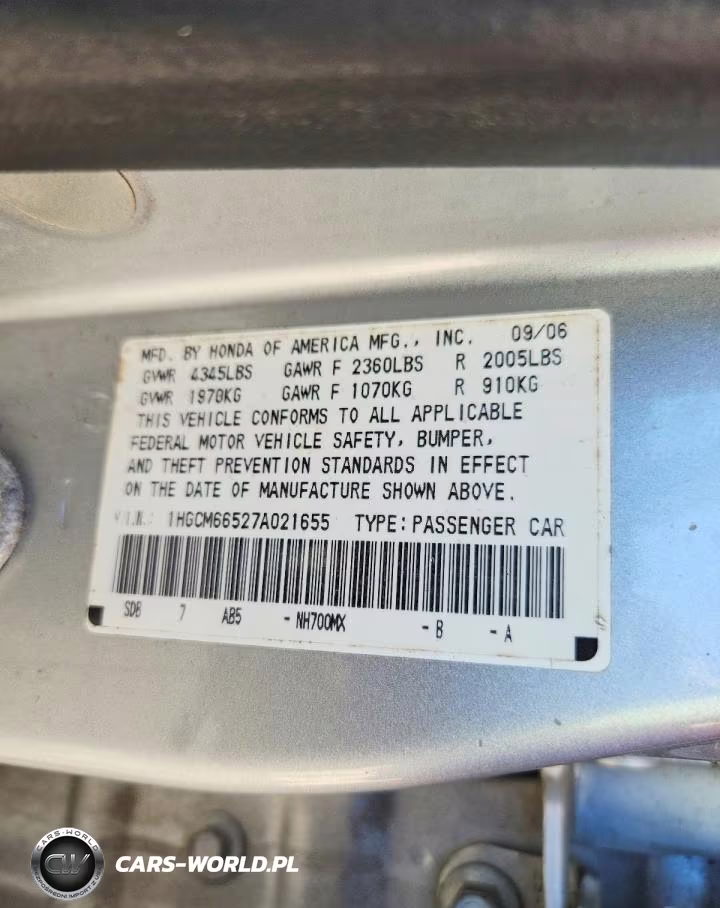 2007 Honda Accord Ex VIN:1HGCM66527A021655 - 12