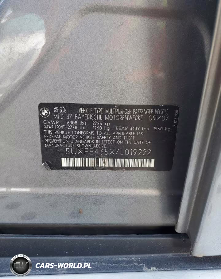 2007 BMW X5 3.0I VIN:5UXFE435X7L019222 - 13