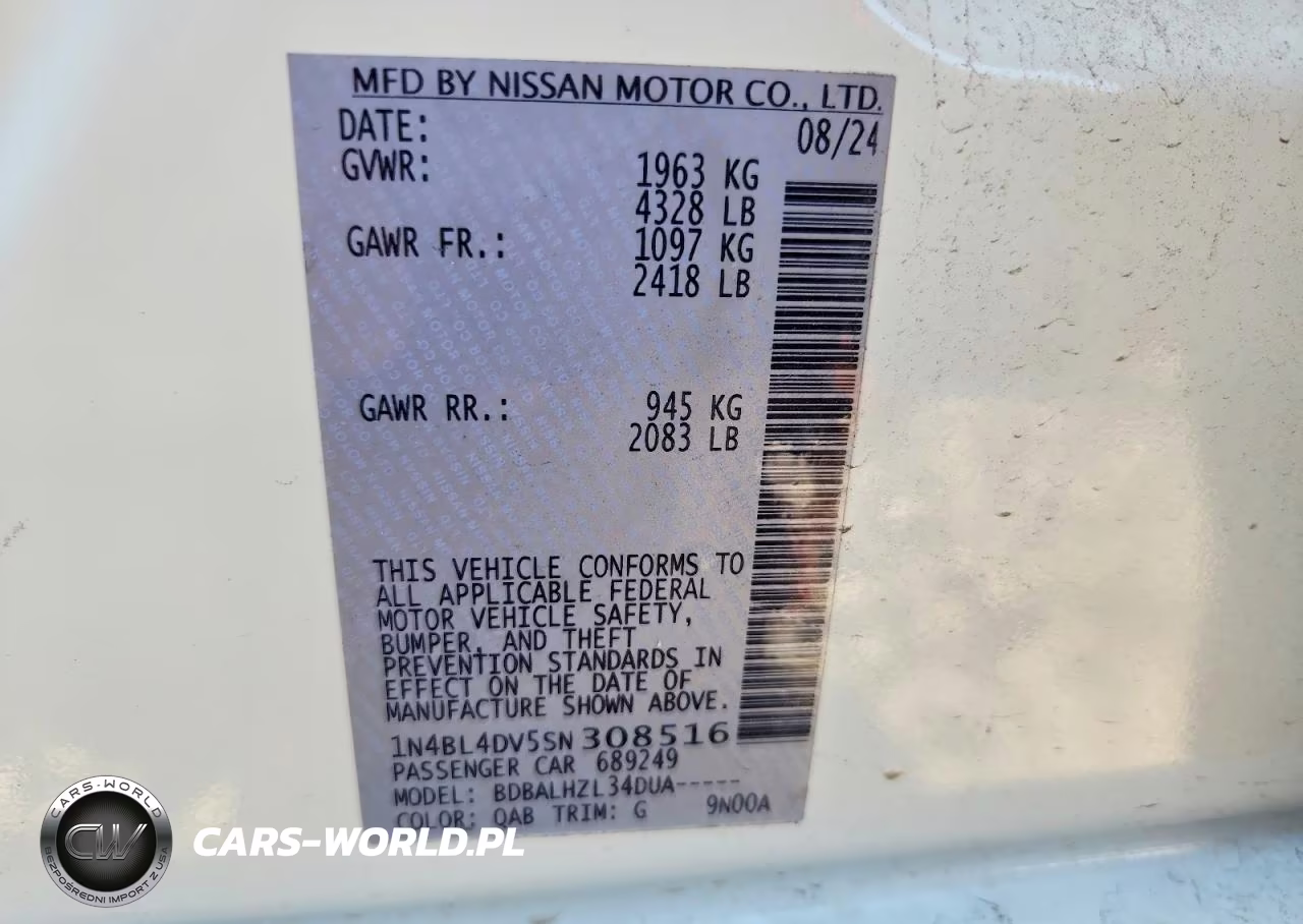 2025 Nissan Altima Sv VIN:1N4BL4DV5SN308516 - 13