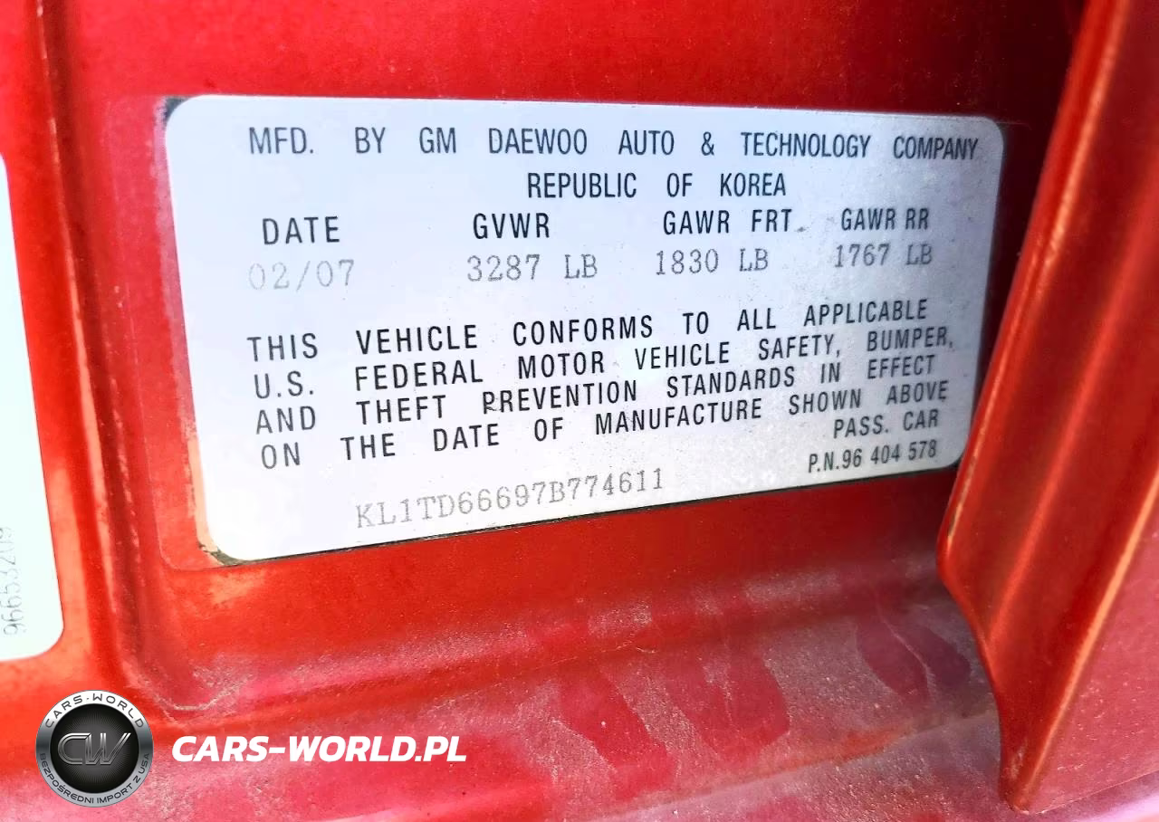 2007 Chevrolet Aveo Base VIN:KL1TD66697B774611 - 12