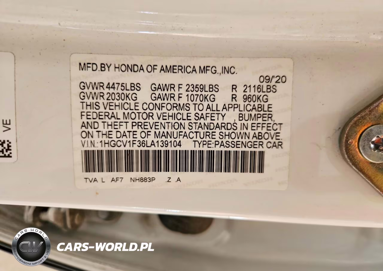 2020 Honda Accord Sport VIN:1HGCV1F36LA139104 - 12