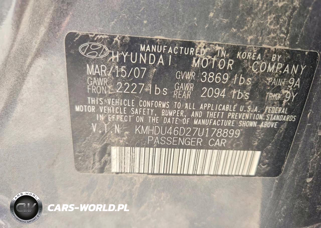 2007 Hyundai Elantra Gls VIN:KMHDU46D27U178899 - 12