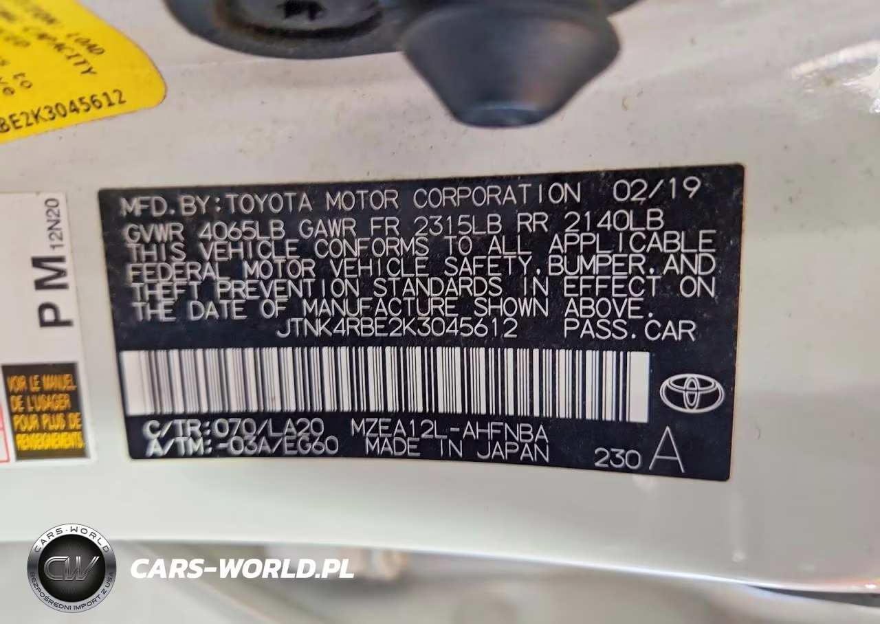 2019 Toyota Corolla Hatchback Xse VIN:JTNK4RBE2K3045612 - 12