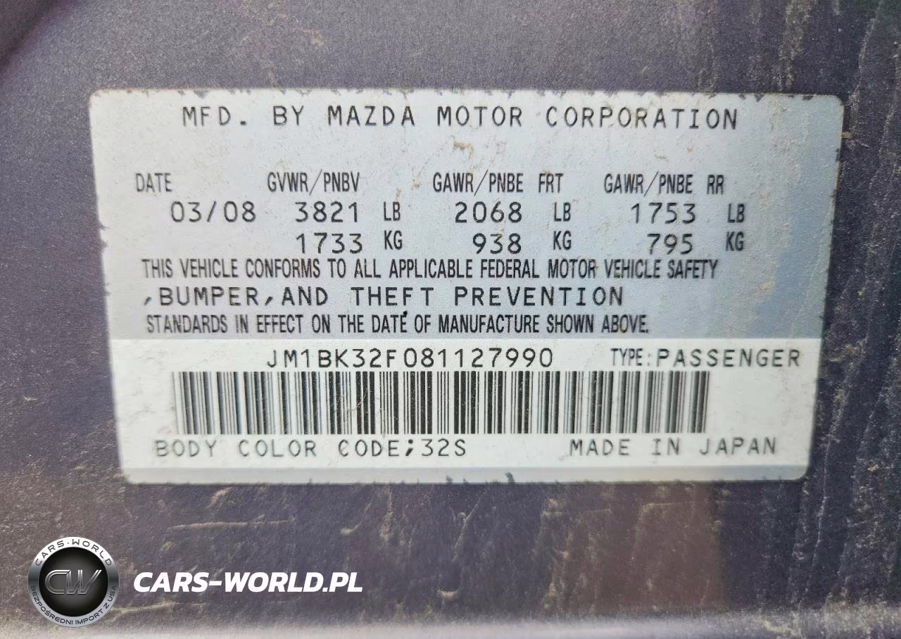 2008 Mazda 3 I VIN:JM1BK32F081127990 - 12