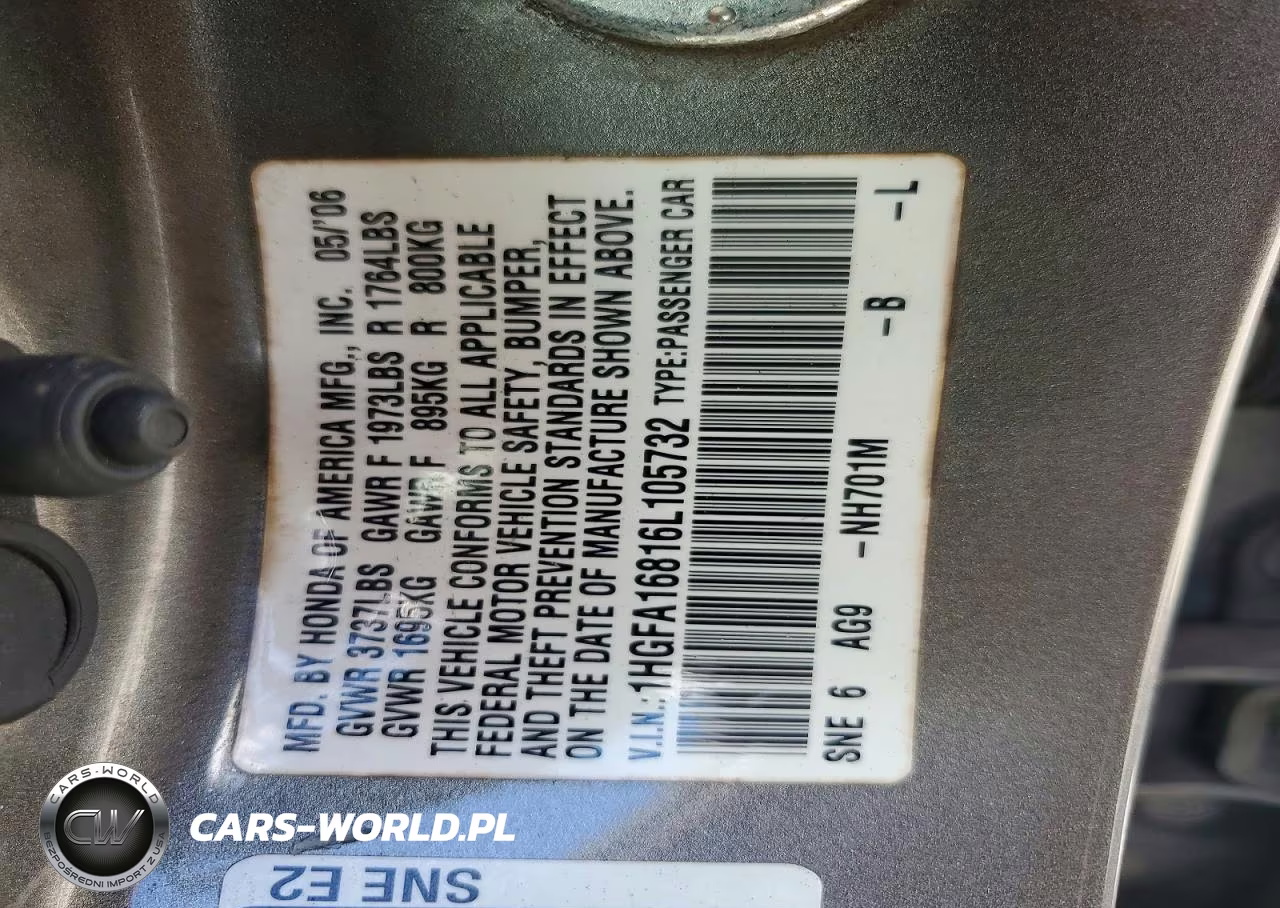 2006 Honda Civic Ex VIN:1HGFA16816L105732 - 12