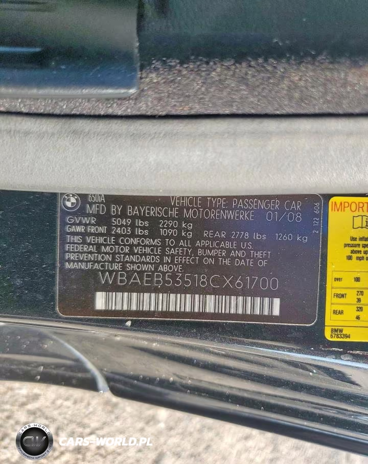 2008 BMW 650 I VIN:WBAEB53518CX61700 - 12