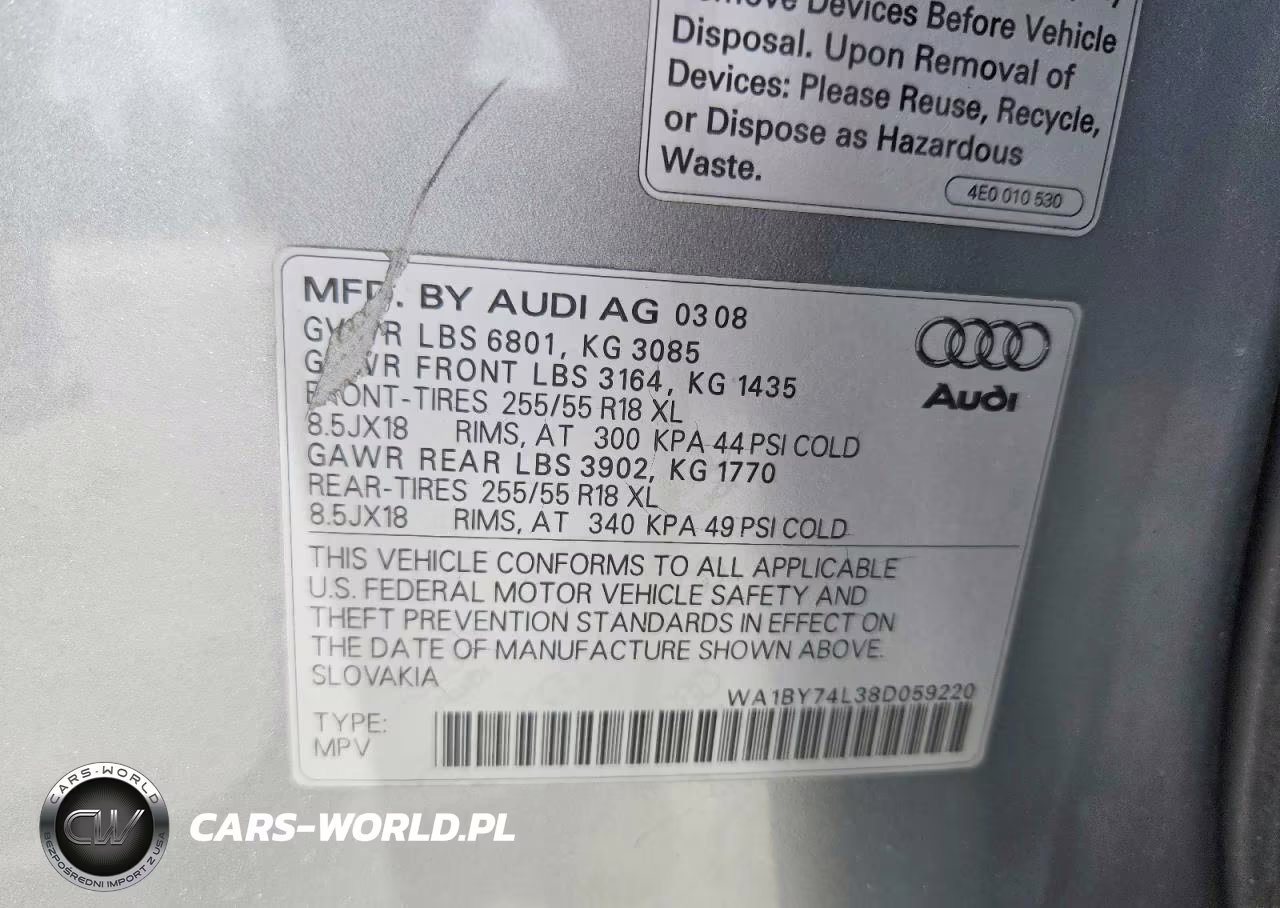 2008 Audi Q7 3.6 Quattro Premium VIN:WA1BY74L38D059220 - 13