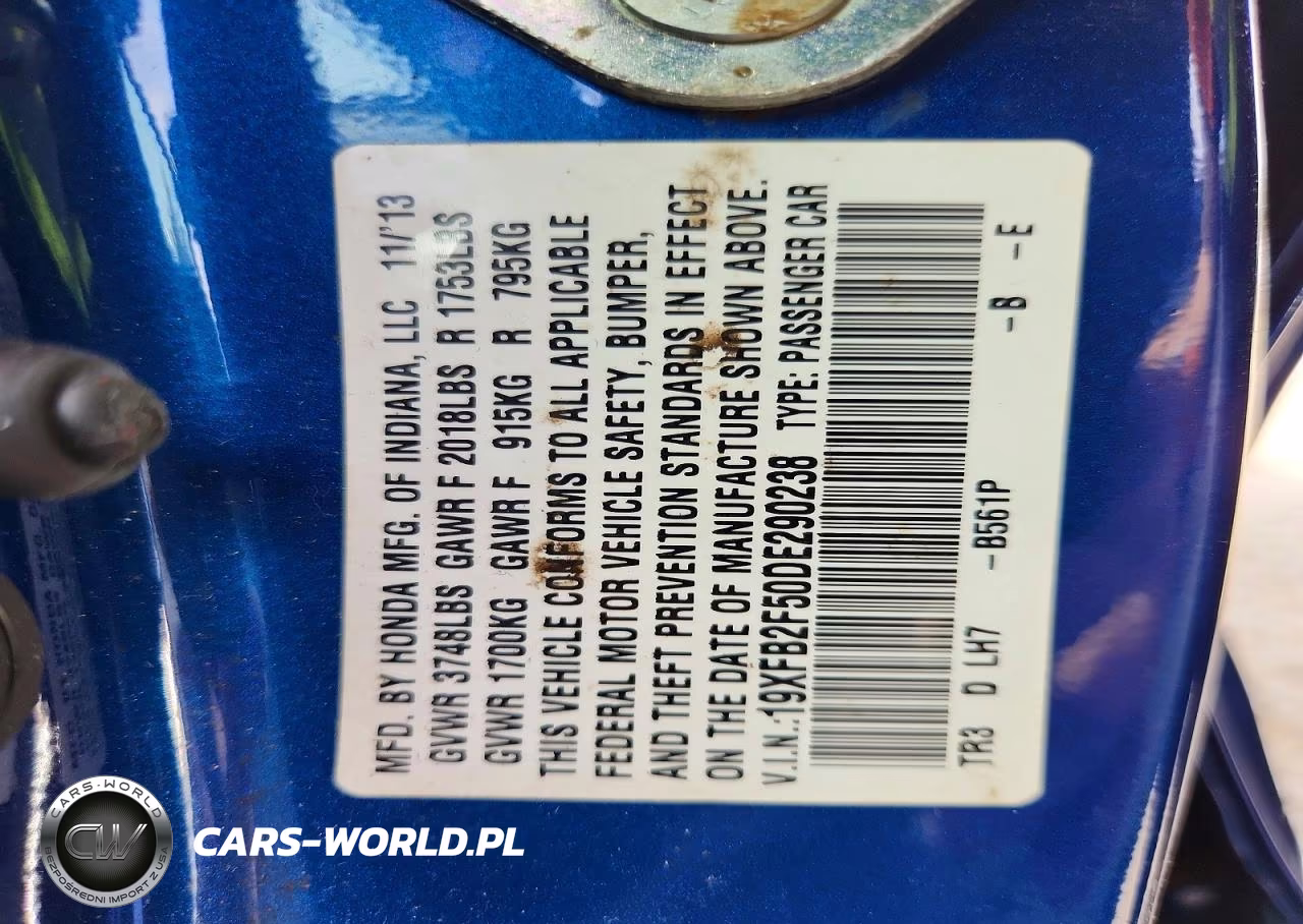 2013 Honda Civic Lx VIN:19XFB2F50DE290238 - 12