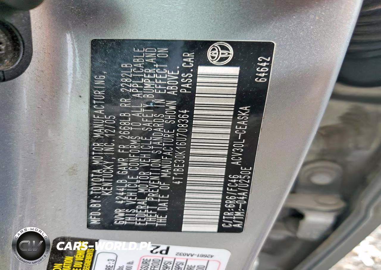 2006 Toyota Camry Se VIN:4T1BE30K16U708364 - 12
