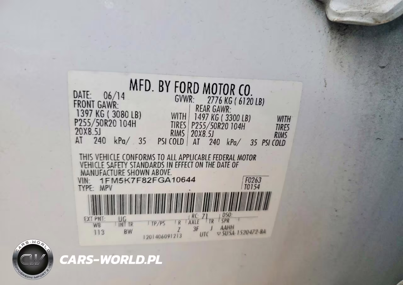 FORD EXPLORER L VIN:1FM5K7F82FGA10644 - 13