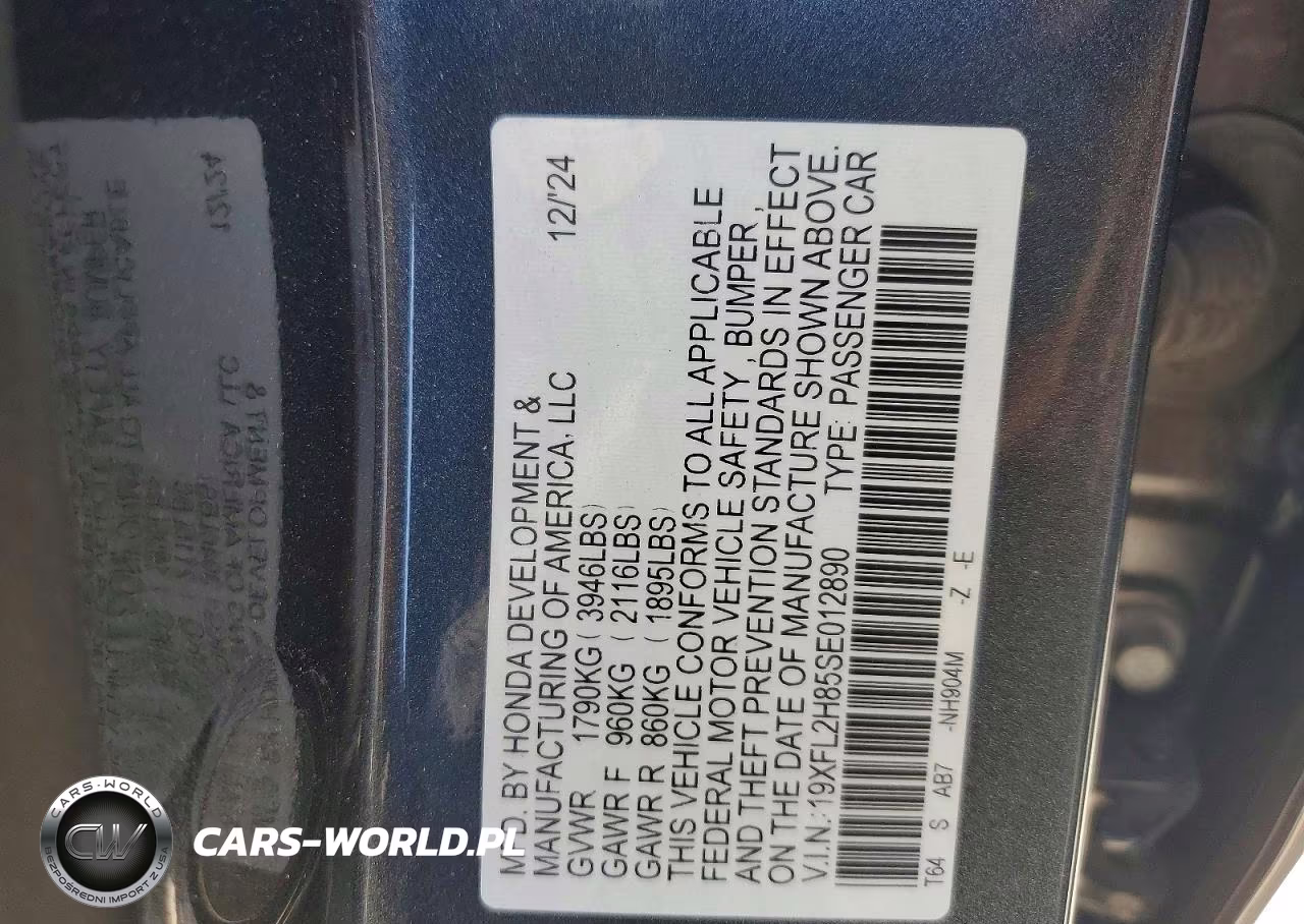 2025 Honda Civic Sport VIN:19XFL2H85SE012890 - 12
