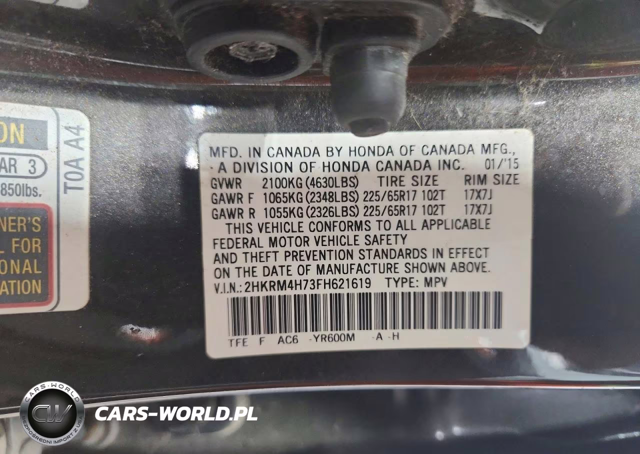 2015 Honda Cr-V Exl VIN:2HKRM4H73FH621619 - 14