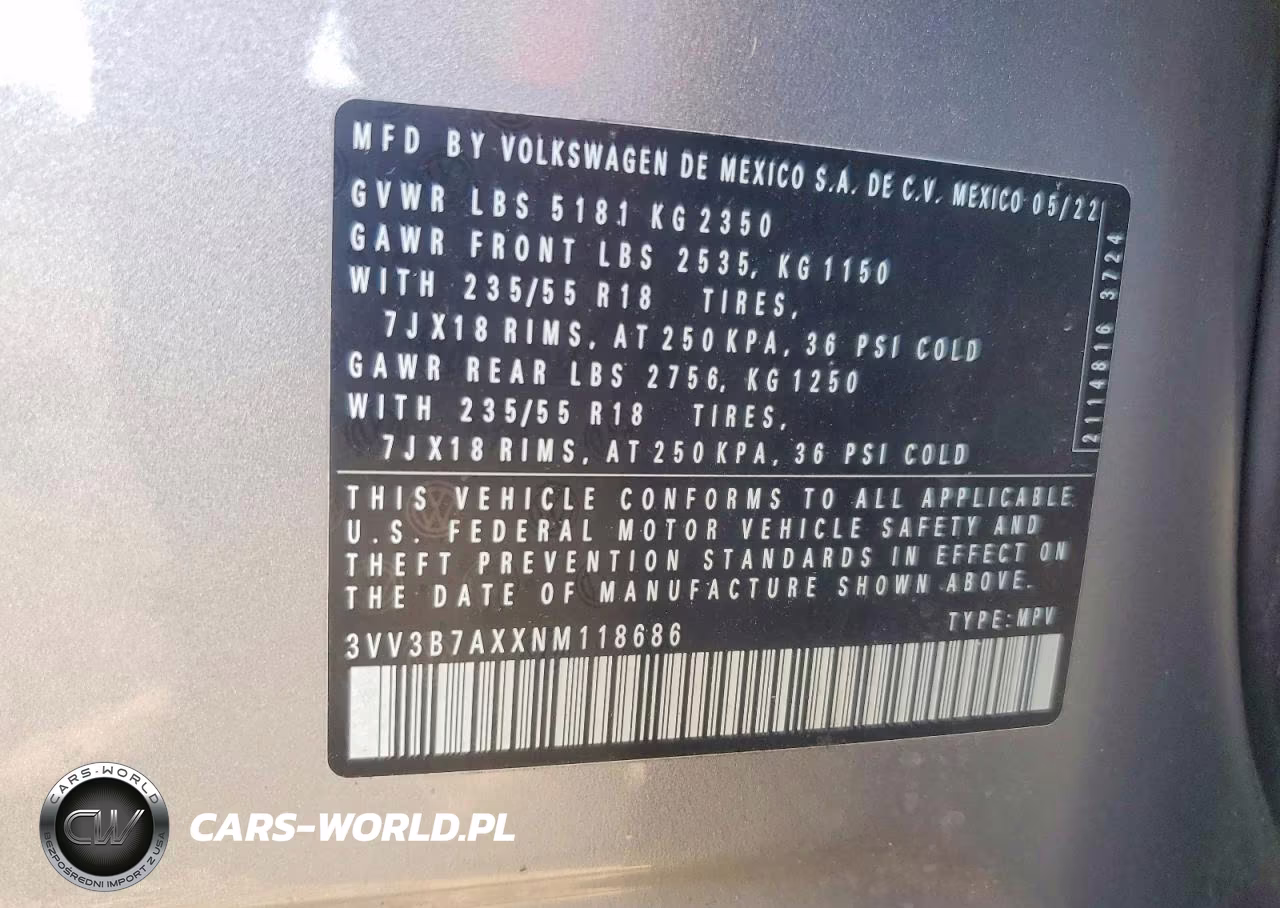 2022 Volkswagen Tiguan Se VIN:3VV3B7AXXNM118686 - 12