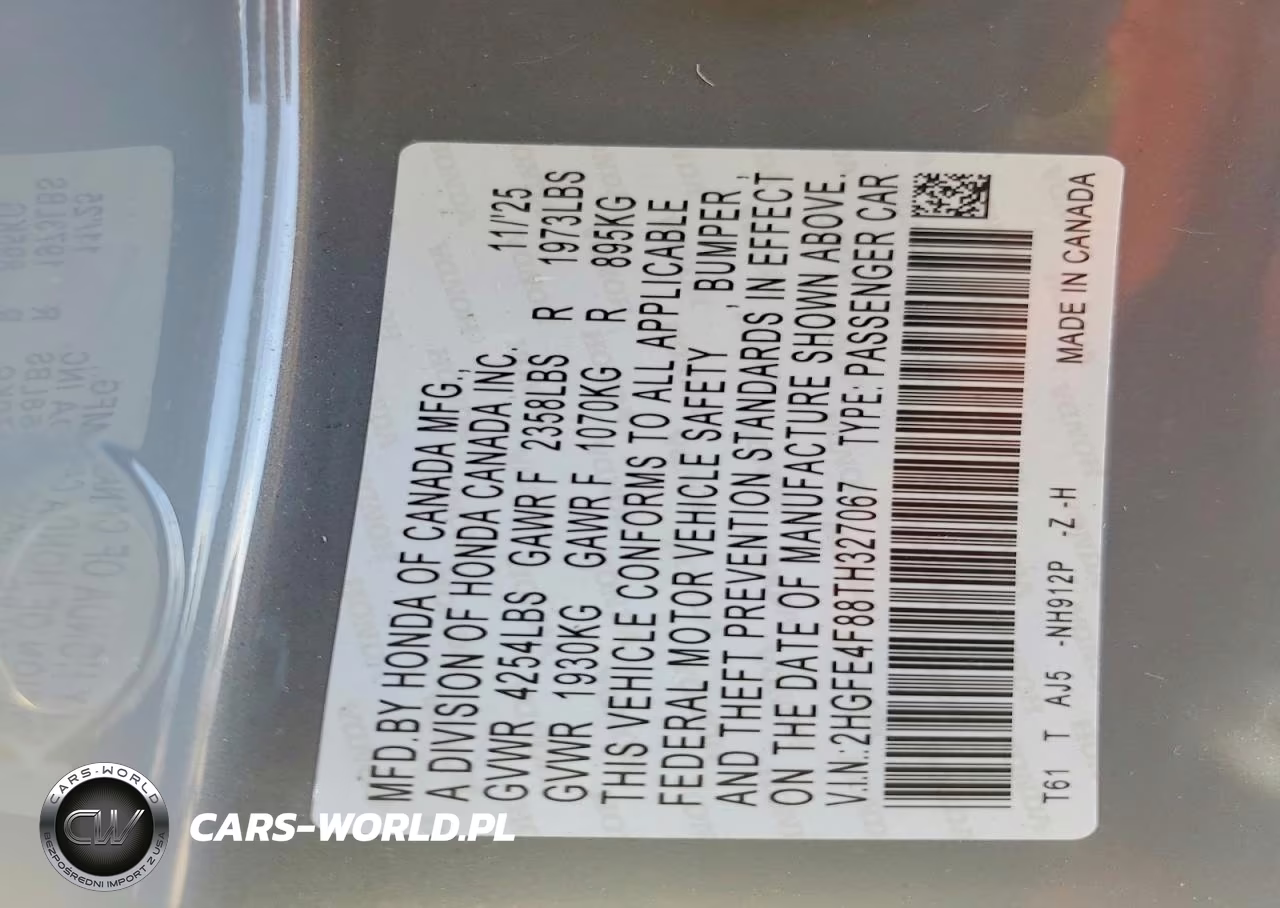 2026 Honda Civic Sport VIN:2HGFE4F88TH327067 - 13