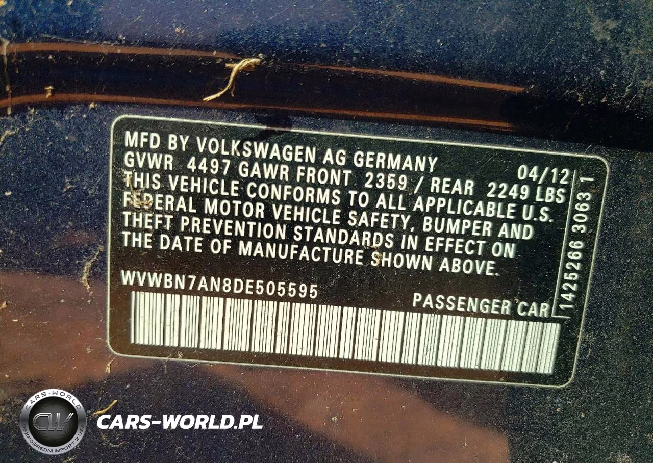 2013 Volkswagen Cc Sport VIN:WVWBN7AN8DE505595 - 12