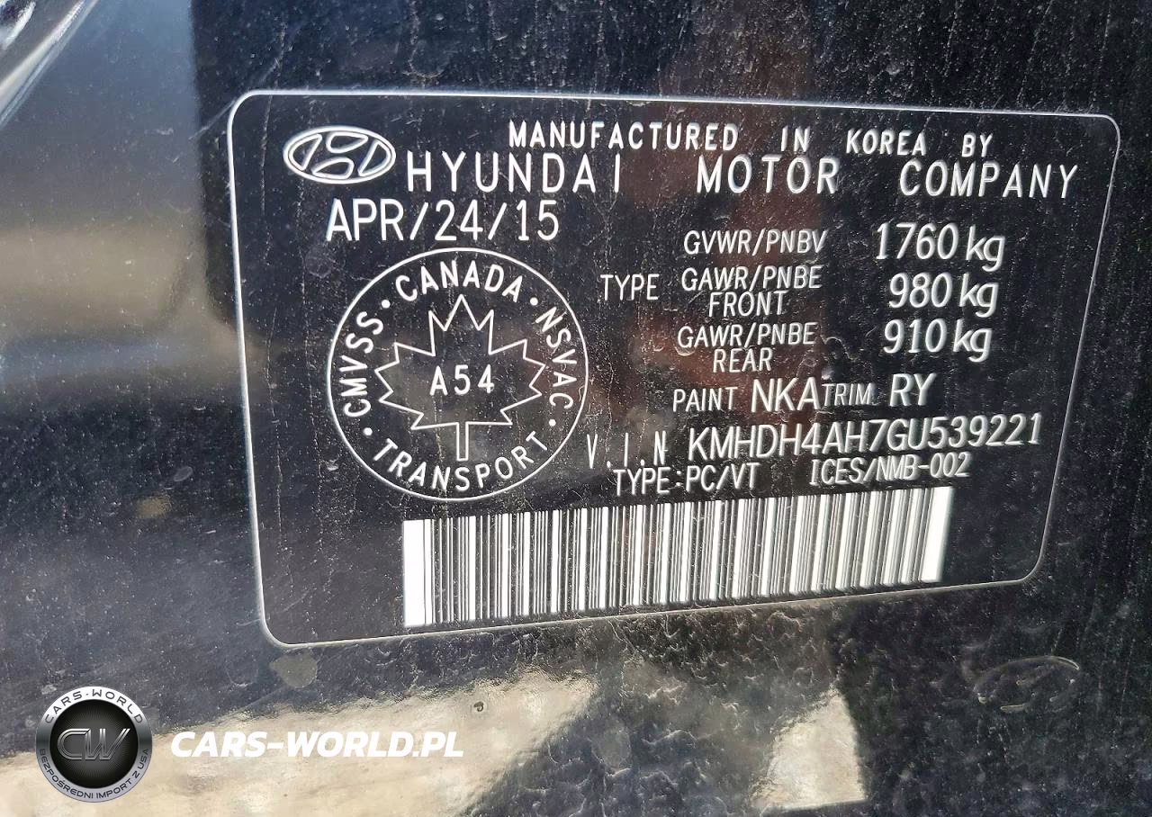 2016 Hyundai Elantra Sport VIN:KMHDH4AH7GU539221 - 12