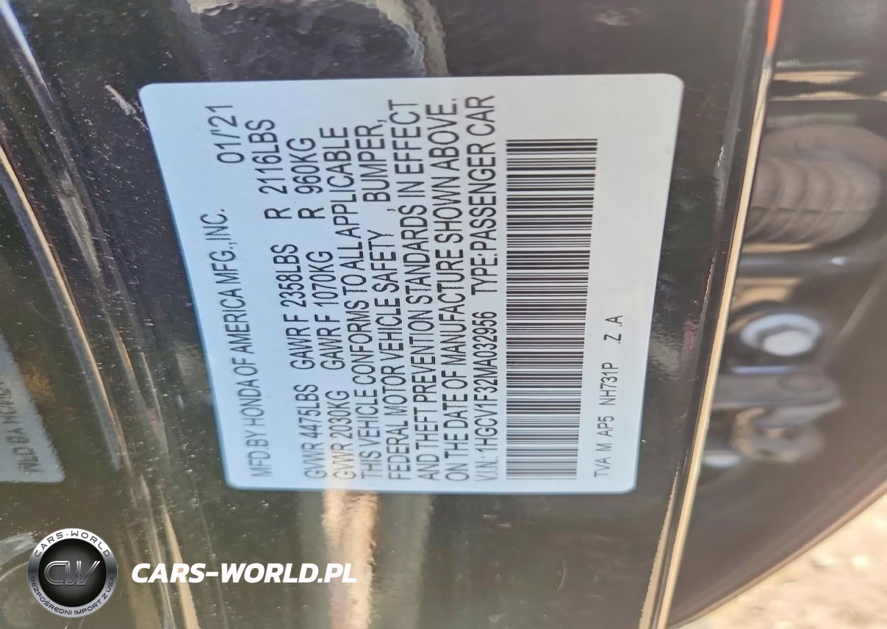2021 Honda Accord Sport VIN:1HGCV1F32MA032956 - 12