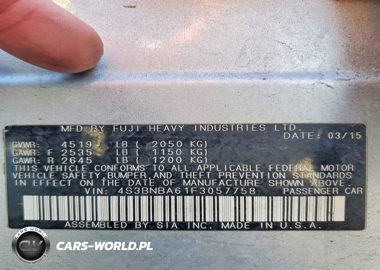 2015 Subaru Legacy 2.5I VIN:4S3BNBA61F3057758 - 13