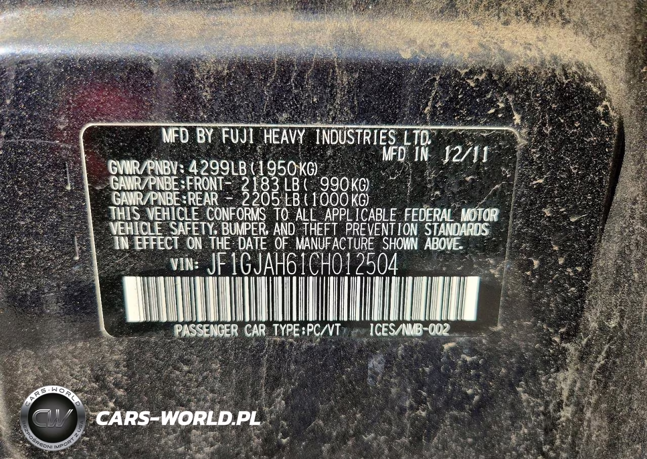 2012 Subaru Impreza Limited VIN:JF1GJAH61CH012504 - 12