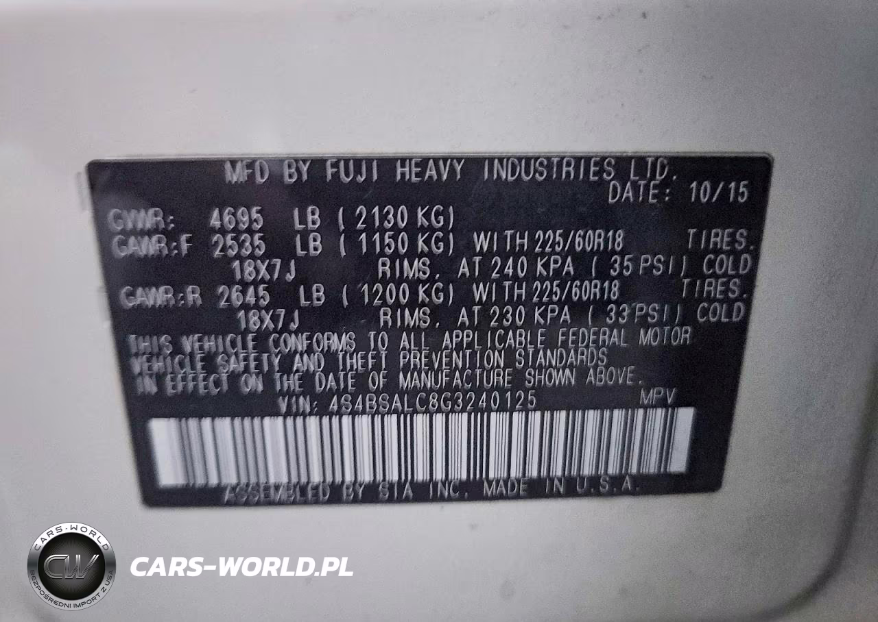 2016 Subaru Outback 2.5I Limited VIN:4S4BSALC8G3240125 - 13